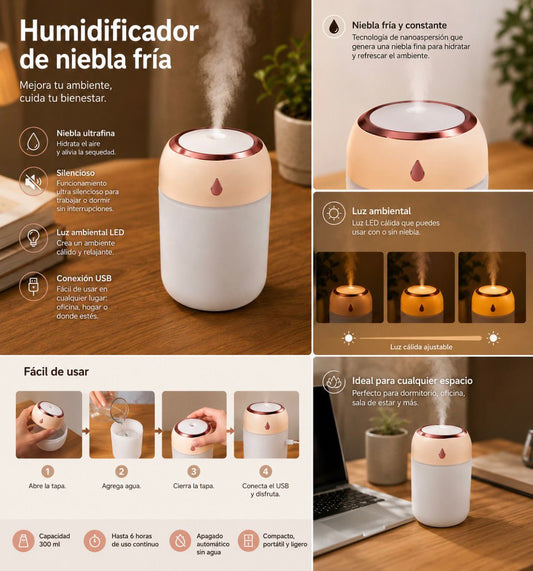 humidificador aromatizante 300ml usb